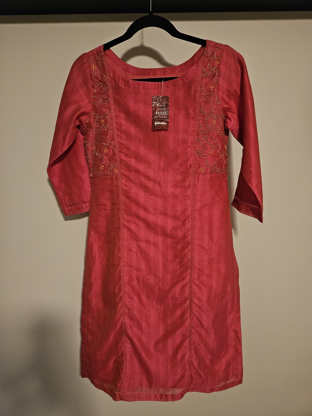 NWT Fabindia Silk Blend Embroidered Kurta Dress Size XS